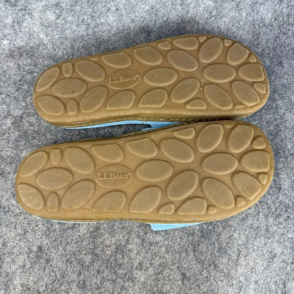 LL Bean Slippers Leather Shearling Slides Wicked Good One Band Lt Blue Women 10 - Picture 5 of 5